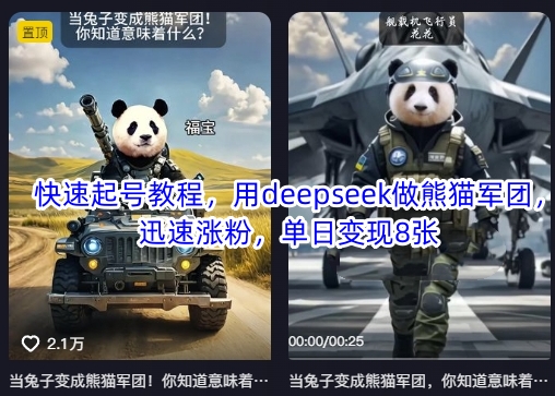 快速起号教程，用deepseek做熊猫军团，迅速涨粉，单日变现8张-星辰网创