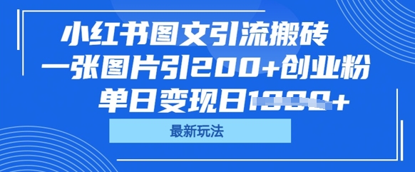 小红书图文引流搬砖，一张图片引200+创业粉，单日变现日数张-星辰网创