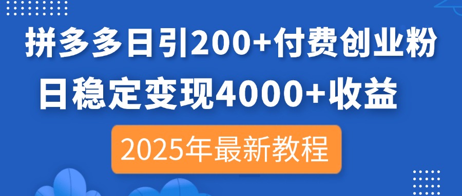 （14217期）拼多多日引200+付费创业粉，日稳定变现4000+收益，2025年最新教程-星辰网创