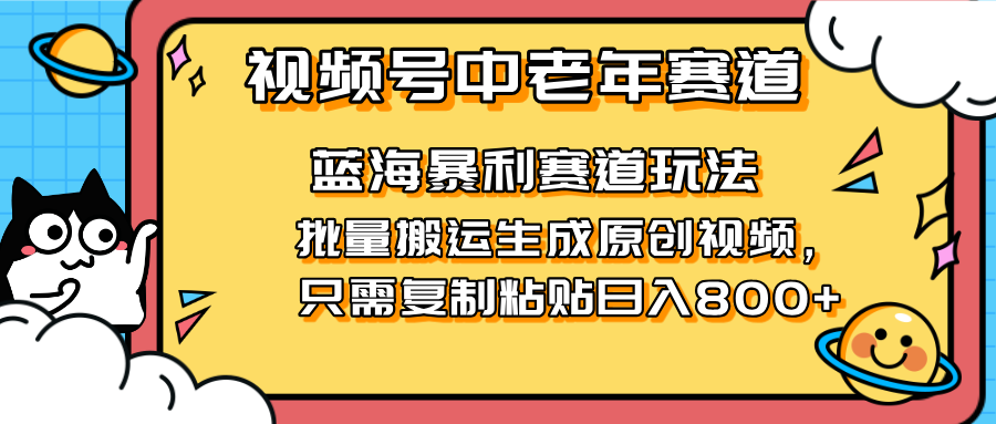 （14314期）2025视频号中老年短视频蓝海暴利风口！复制粘贴搬运视频单日赚800+，无...-星辰网创