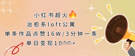小红书超火的治愈系loft公寓，单条作品点赞16W，3分钟一条，单日变现数张-星辰网创
